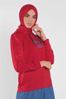 Hijab clothing RED PRINTED HOODED TUNIC 4302