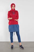 Hijab clothing RED PRINTED HOODED TUNIC 4302