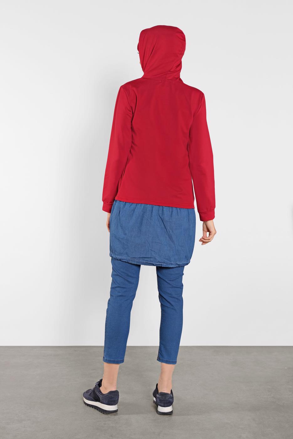 Hijab clothing RED PRINTED HOODED TUNIC 4302