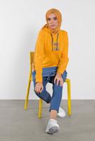 Tesettür giyim SARI KAPÜŞONLU BASKILI TUNİK 4302 