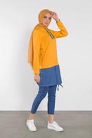 Tesettür giyim SARI KAPÜŞONLU BASKILI TUNİK 4302 