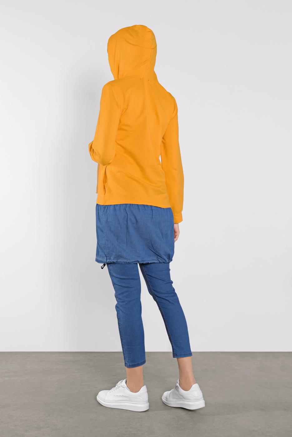 Tesettür giyim SARI KAPÜŞONLU BASKILI TUNİK 4302 