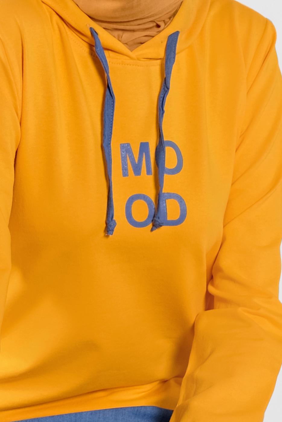 Tesettür giyim SARI KAPÜŞONLU BASKILI TUNİK 4302 