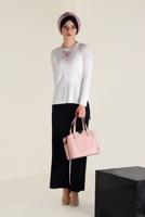 Tesettür giyim KREM  ALVİNA BİSİKLET YAKA TRİKO TUNİK 4503