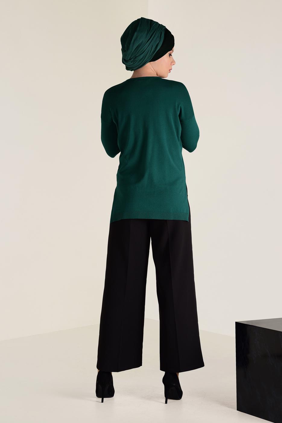 Tesettür giyim YEŞİL  ALVİNA BİSİKLET YAKA TRİKO TUNİK 4503