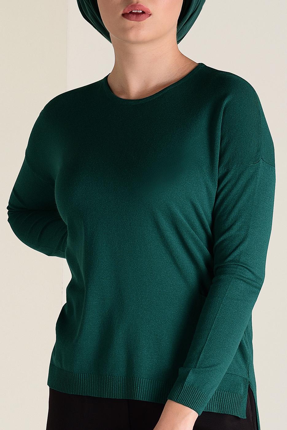 Tesettür giyim YEŞİL  ALVİNA BİSİKLET YAKA TRİKO TUNİK 4503