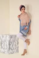 Tesettür giyim MAVİ  ALVİNA ETEK UCU FIRFIRLI TRİKO TUNİK 4510