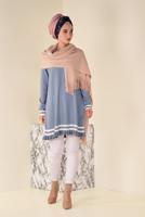 Tesettür giyim MAVİ  ALVİNA ETEK UCU FIRFIRLI TRİKO TUNİK 4510