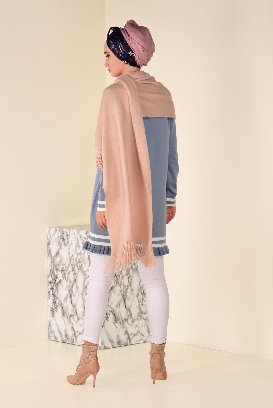 Tesettür giyim MAVİ  ALVİNA ETEK UCU FIRFIRLI TRİKO TUNİK 4510