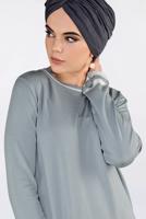 Tesettür giyim GRİ  ALVİNA ETEK UCU FIRFIRLI TRİKO TUNİK 4510