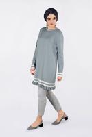 Tesettür giyim GRİ  ALVİNA ETEK UCU FIRFIRLI TRİKO TUNİK 4510