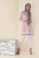 Tesettür giyim PUDRA  ALVİNA ETEK UCU FIRFIRLI TRİKO TUNİK 4510