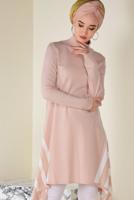 Tesettür giyim PUDRA ALVİNA ASİMETRİK KESİM ŞERİT DETAYLI TUNİK  4517  