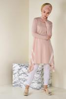 Tesettür giyim PUDRA ALVİNA ASİMETRİK KESİM ŞERİT DETAYLI TUNİK  4517  