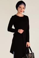 Tesettür giyim SİYAH ALVİNA ASİMETRİK KESİM TRİKO TUNİK 4526