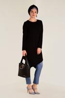 Tesettür giyim SİYAH ALVİNA ASİMETRİK KESİM TRİKO TUNİK 4526