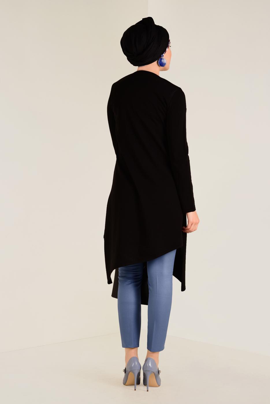 Tesettür giyim SİYAH ALVİNA ASİMETRİK KESİM TRİKO TUNİK 4526