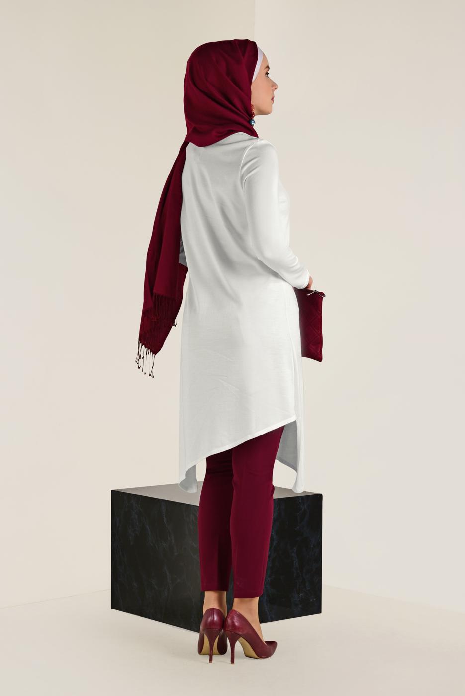 Tesettür giyim KREM ALVİNA ASİMETRİK KESİM TRİKO TUNİK 4526