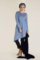Tesettür giyim MAVİ ALVİNA ASİMETRİK KESİM TRİKO TUNİK 4526