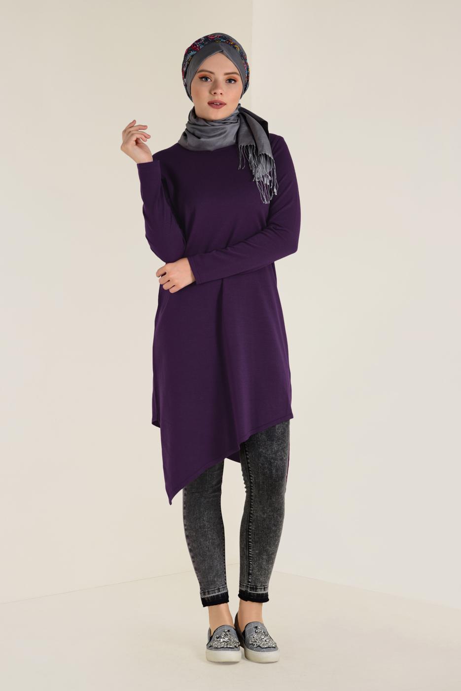 Tesettür giyim MÜRDÜM ALVİNA ASİMETRİK KESİM TRİKO TUNİK 4526