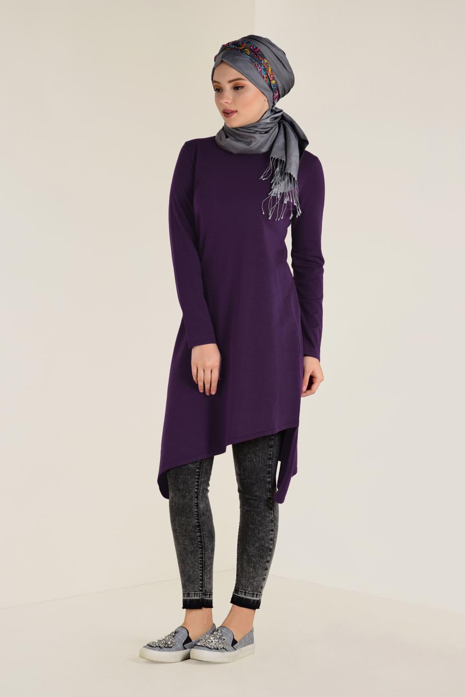 Tesettür giyim MÜRDÜM ALVİNA ASİMETRİK KESİM TRİKO TUNİK 4526
