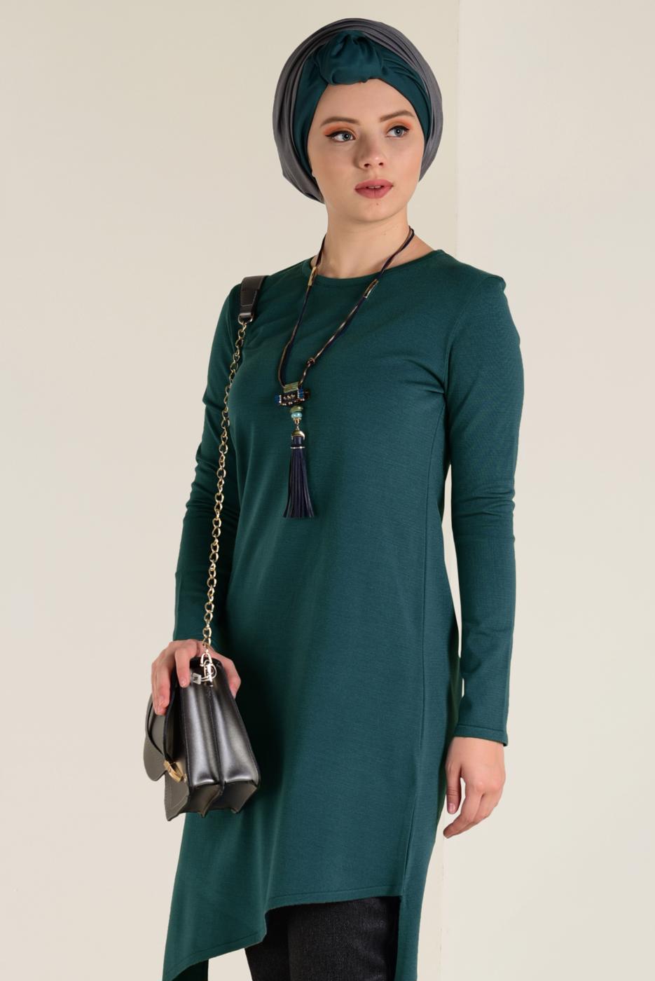 Tesettür giyim MAVİ ALVİNA ASİMETRİK KESİM TRİKO TUNİK 4526