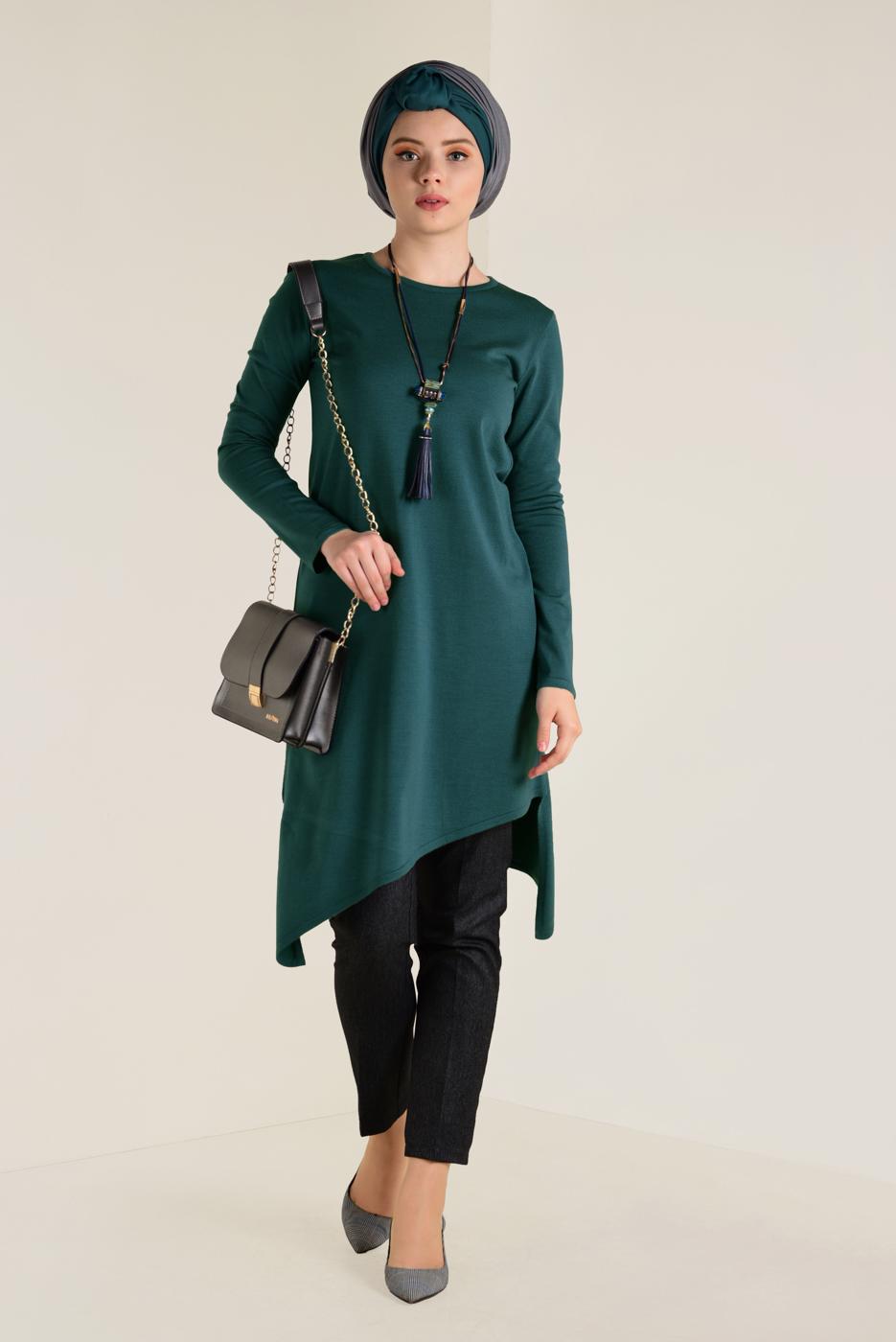 Tesettür giyim MAVİ ALVİNA ASİMETRİK KESİM TRİKO TUNİK 4526