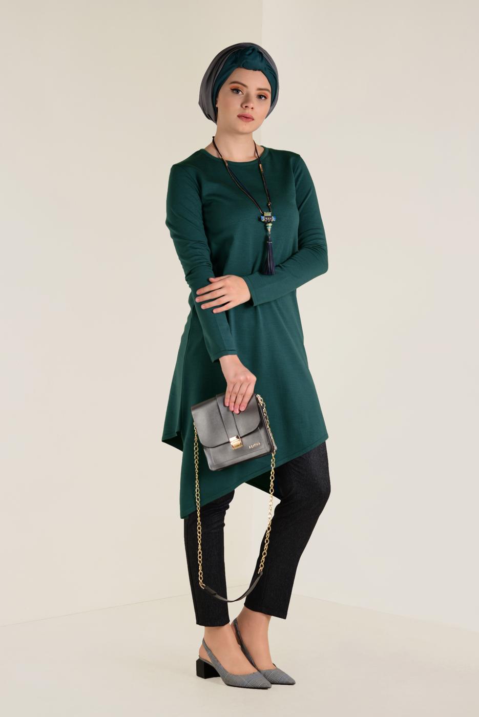 Tesettür giyim MAVİ ALVİNA ASİMETRİK KESİM TRİKO TUNİK 4526