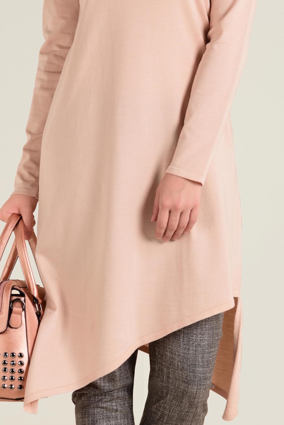 Tesettür giyim PUDRA ALVİNA ASİMETRİK KESİM TRİKO TUNİK 4526