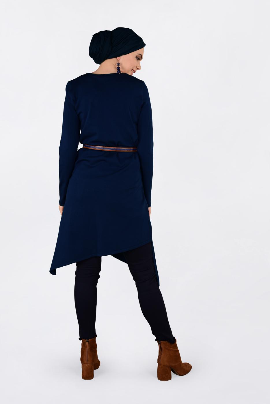 Tesettür giyim LACİVERT ALVİNA ASİMETRİK KESİM TRİKO TUNİK 4526