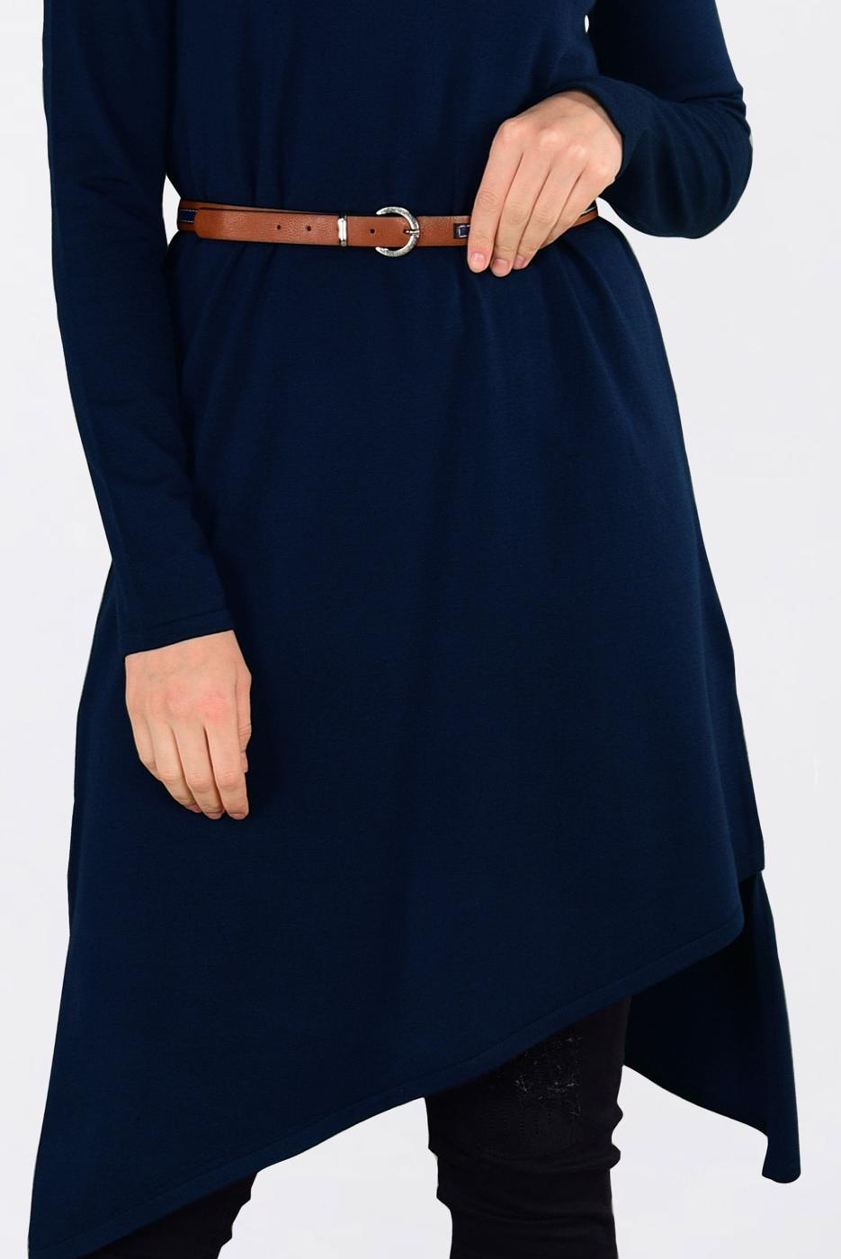 Tesettür giyim LACİVERT ALVİNA ASİMETRİK KESİM TRİKO TUNİK 4526