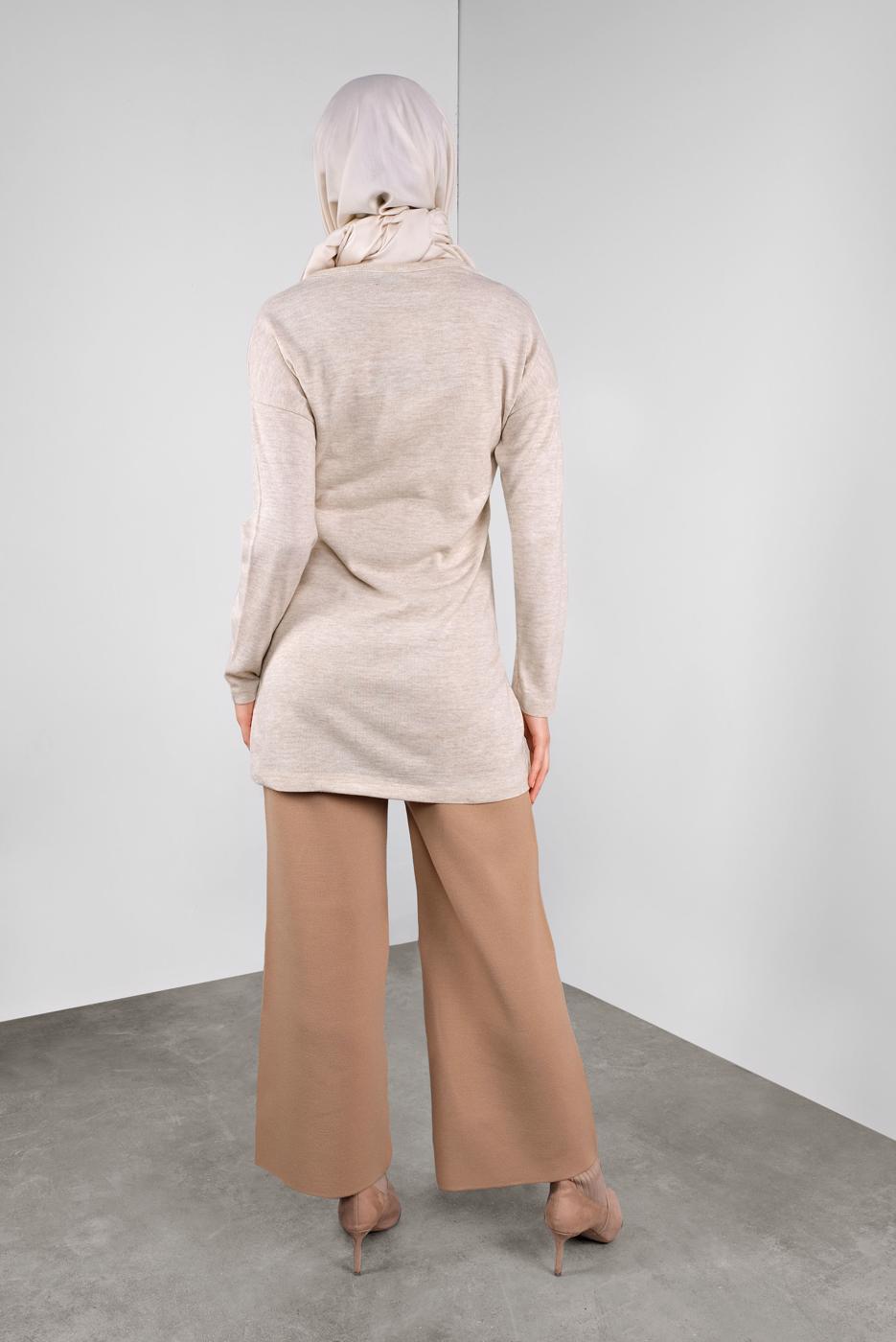 Tesettür giyim BEJ TÜY DESENLİ İNCE TRİKO TUNİK   5046 