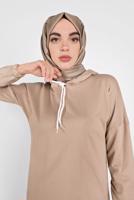Tesettür giyim BEJ KAPÜŞONLU ŞERİTLİ  SPOR TUNİK 5055 