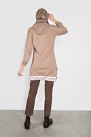 Tesettür giyim BEJ KAPÜŞONLU ŞERİTLİ  SPOR TUNİK 5055 