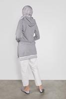 Tesettür giyim GRİ KAPÜŞONLU ŞERİTLİ  SPOR TUNİK 5055 