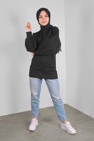 Tesettür giyim SİYAH PONPON DESENLİ  TUNİK 9234 