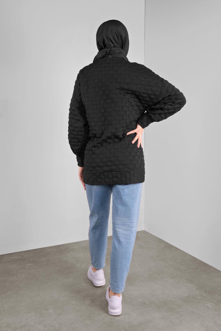 Tesettür giyim SİYAH PONPON DESENLİ  TUNİK 9234 