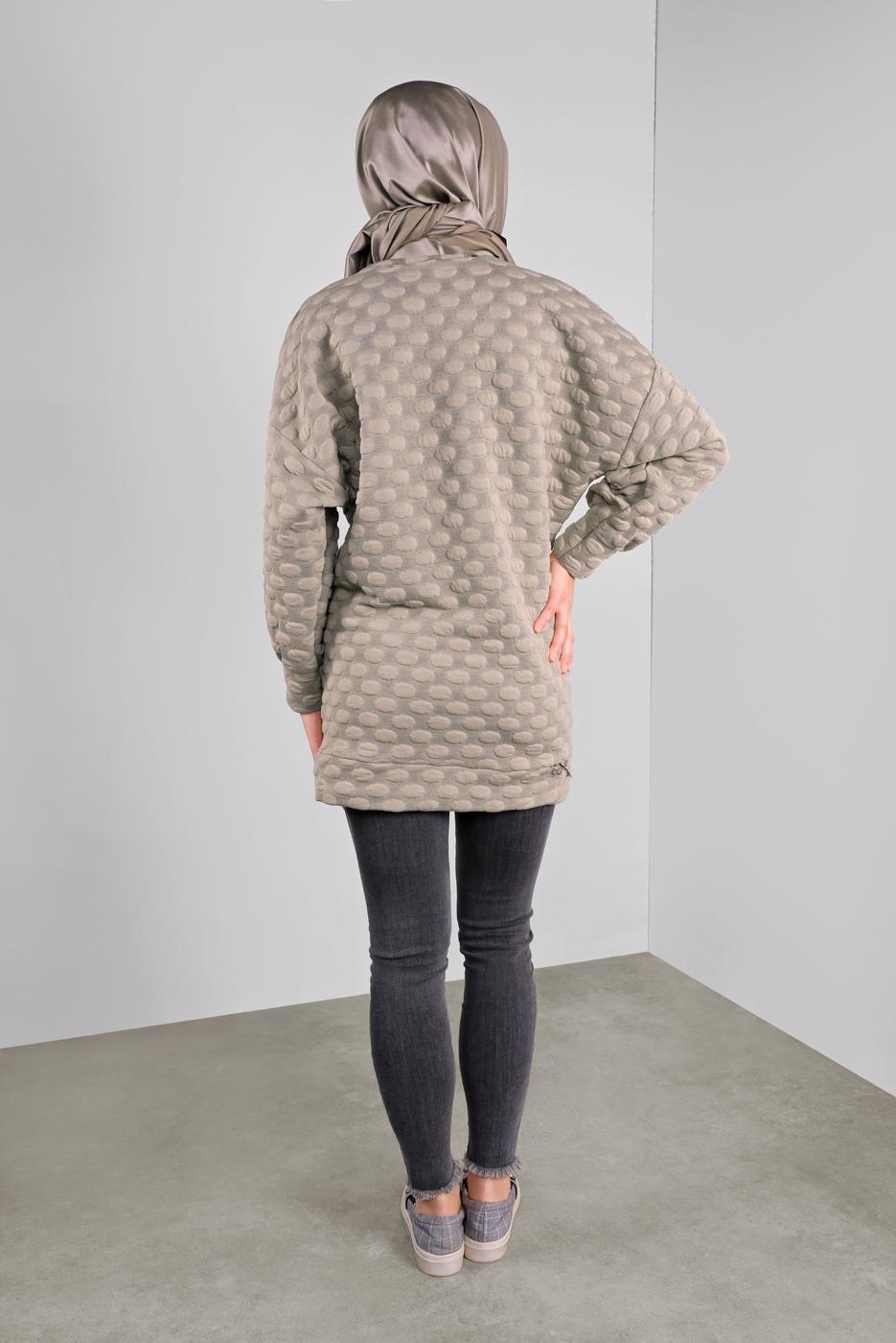 Tesettür giyim BEJ PONPON DESENLİ  TUNİK 9234 