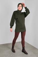 Tesettür giyim HAKİ PONPON DESENLİ  TUNİK 9234 