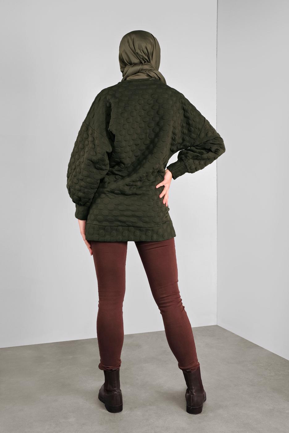 Tesettür giyim HAKİ PONPON DESENLİ  TUNİK 9234 