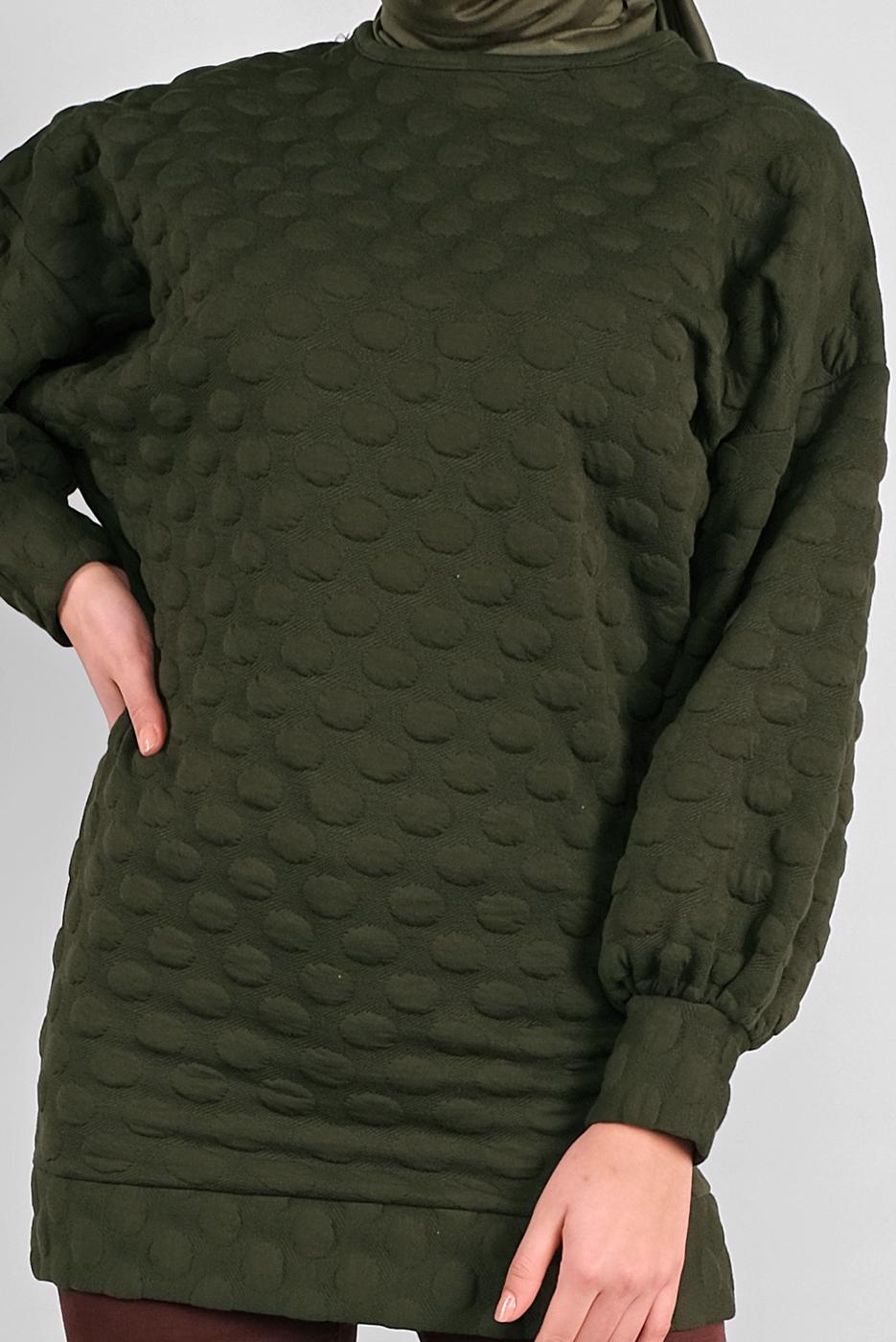 Tesettür giyim HAKİ PONPON DESENLİ  TUNİK 9234 