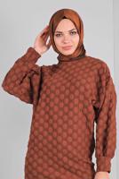 Tesettür giyim KAHVE PONPON DESENLİ  TUNİK 9234 