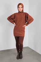 Tesettür giyim KAHVE PONPON DESENLİ  TUNİK 9234 