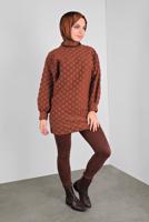 Tesettür giyim KAHVE PONPON DESENLİ  TUNİK 9234 