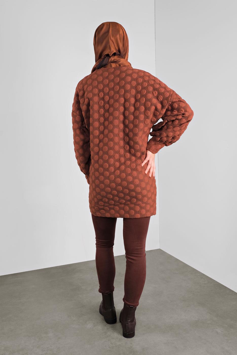 Tesettür giyim KAHVE PONPON DESENLİ  TUNİK 9234 