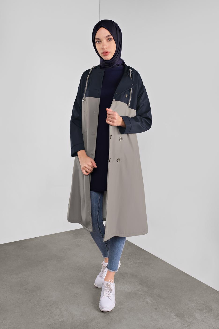 Vêtements hijab BLEU MARINE TRENCH-COAT AVEC CEINTURE 06001 