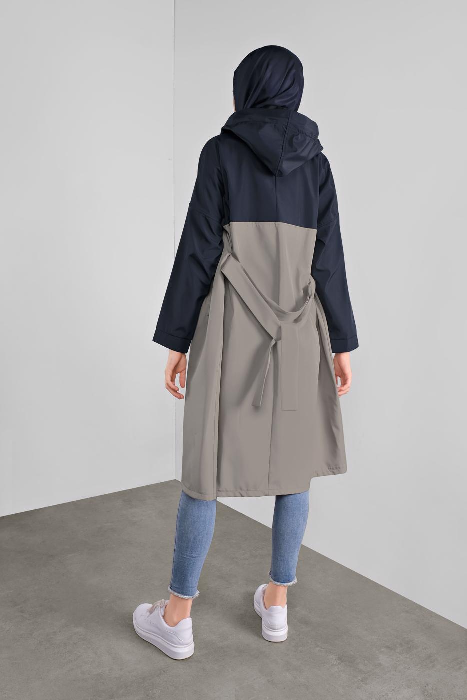 Vêtements hijab BLEU MARINE TRENCH-COAT AVEC CEINTURE 06001 