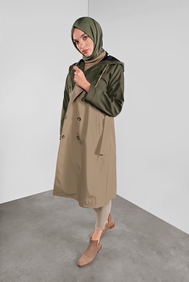 Vêtements hijab  BELTED TRENCH-COAT 06001  - TRENDTESETTÜR