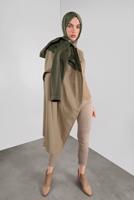 Tesettür giyim KAHVE İKİ RENK KUŞAKLI TRENÇKOT  06001 