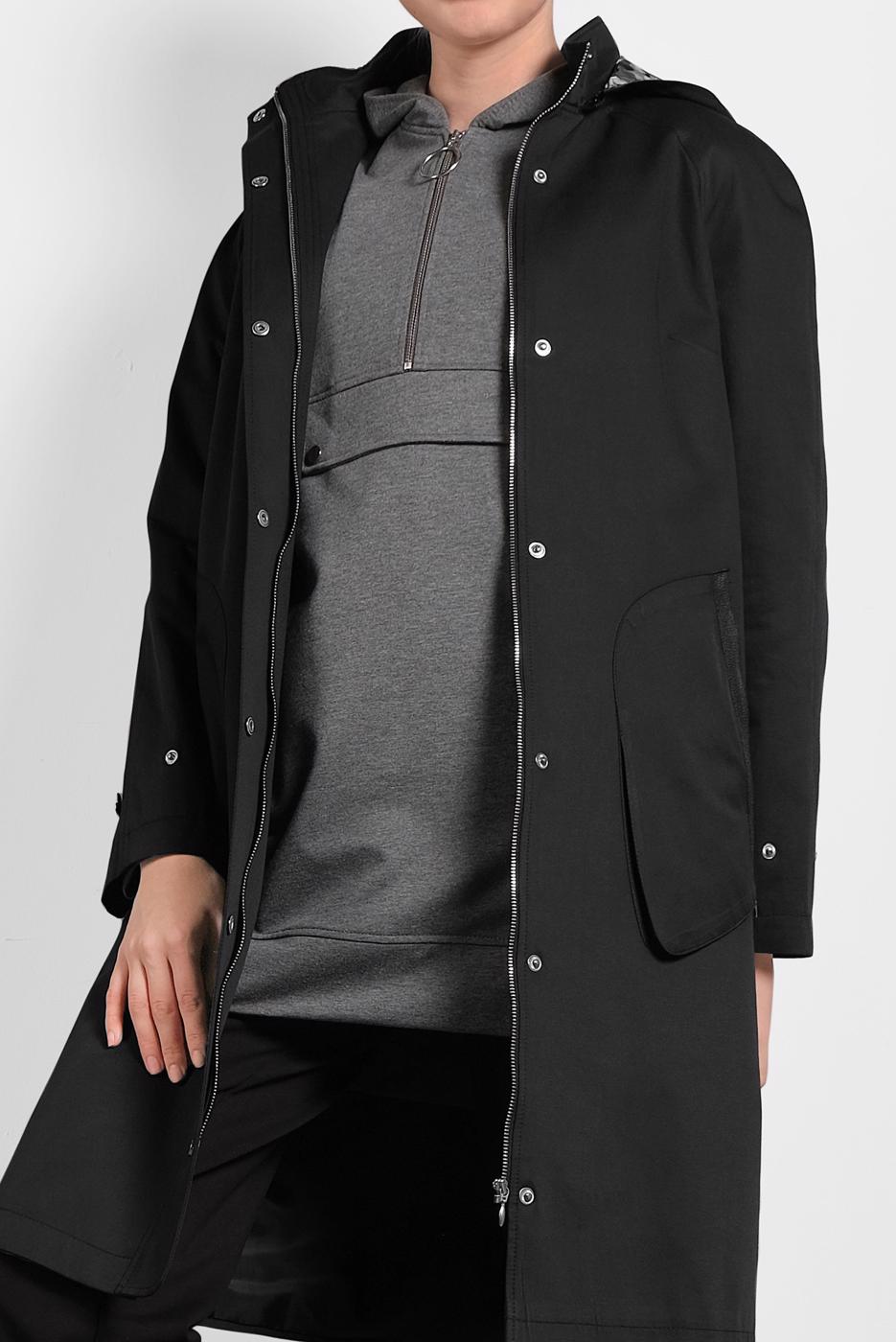 Tesettür giyim SİYAH ALVİNA KAPÜŞONLU SPOR TRENÇKOT 10012